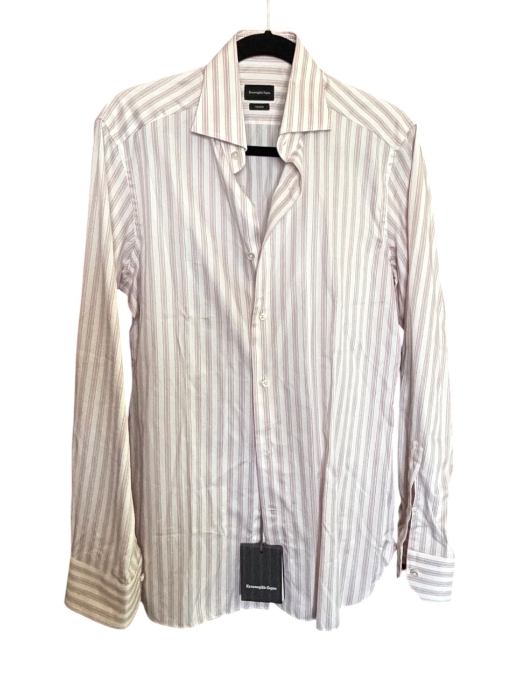 Ermenegildo Zegna Trofeo Dress Shirt White with Mauve Stripes - Made in Italy